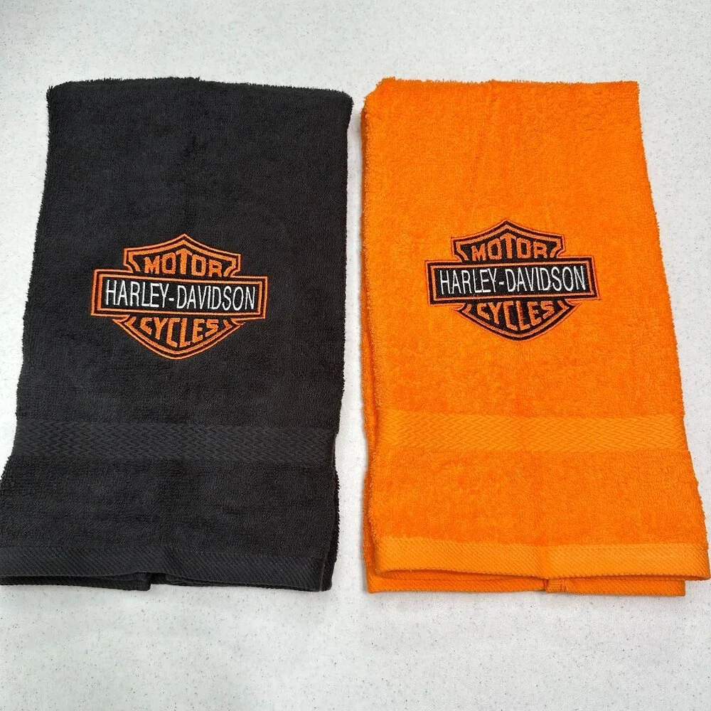Harley Davidson Towels Embroidered Hand Towel Set Black Orange Bathroom Decor